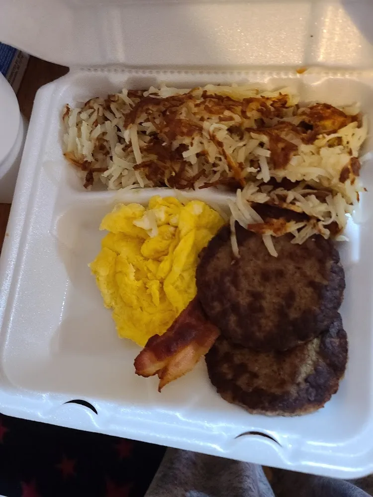 3 Eggs Hash Browns and Sausage Patties